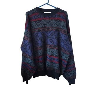 Vintage Mens Obermeyer wool Blend Ski Sweater Size Large Tall  Blue Green Red